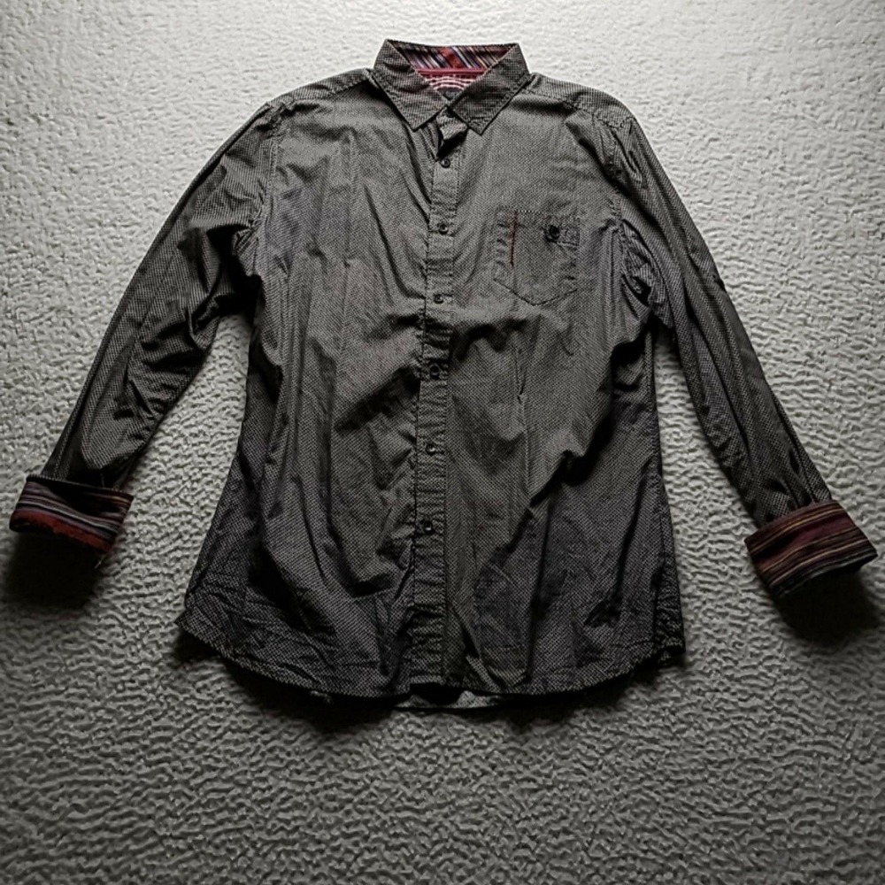 Smash Button-Up Shirt Mens Large Gray Geometric Long Sleeve Cotton NSH5066R